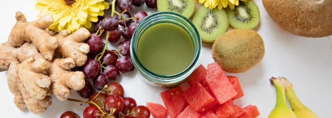 Fruit Raspberries Kiwi Watermelon Flowers Ginger Bananas Pineapple Flatlay green juice